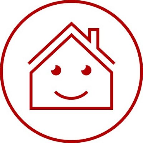 Icon with smiling face in house symbol